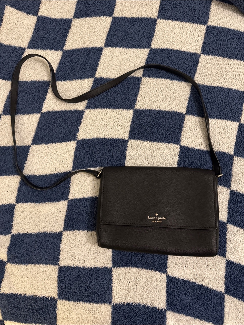kate spade Black Leather Crossbody with Gold Logo